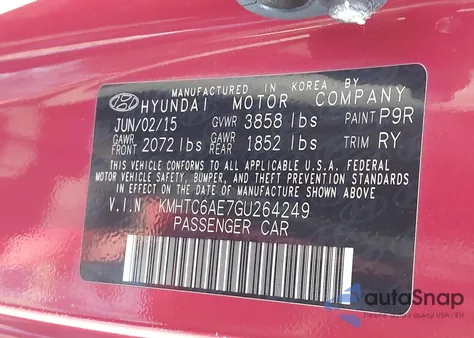 2016 Hyundai Veloster Turbo z USA, uszkodzony, nr VIN KMHTC6AE7GU264249